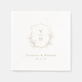 金ゴールドシンプル植物冠モノグラ結婚ム スタンダードカクテルナプキン (正面)