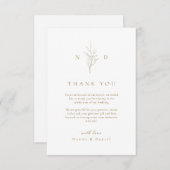 金ゴールドシンプル植物性葉モノグラ結婚ム サンキューカード (正面/裏面)