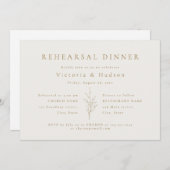 金ゴールドシンプル植物葉のリハーサルディナーinvi 招待状 (正面/裏面)