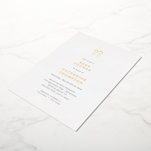 金ゴールドシンプル機器シンボル赤ちゃんシャワー 箔招待状 (回転した状態)