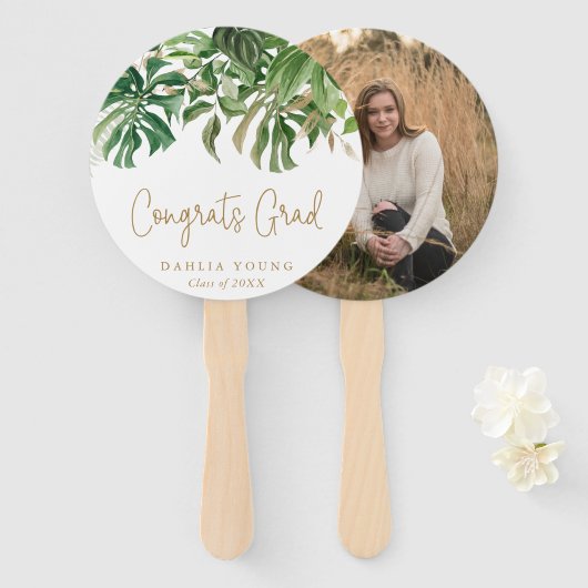 金ゴールドシンプル熱帯写真モダン卒業 ハンドファン (正面&裏面)