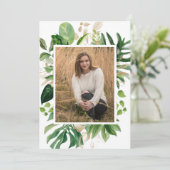 金ゴールドシンプル熱帯写真モダン卒業 案内状 (スタンド正面)