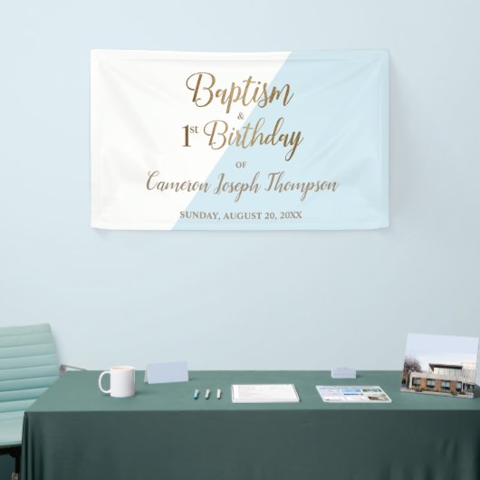 金ゴールドシンプル男の赤ちゃんバプテスマの最初の誕生日 横断幕 (トレードショー)