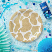 金ゴールドシンプル白大型牛斑動物パターン ペーパープレート (パーティー)