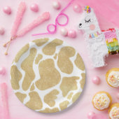 金ゴールドシンプル白大型牛斑動物パターン ペーパープレート (パーティー)