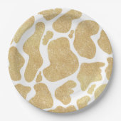金ゴールドシンプル白大型牛斑動物パターン ペーパープレート (正面)