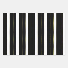 金ゴールドシンプル白黒の幾何学的ストライプ ラッピングペーパーシート