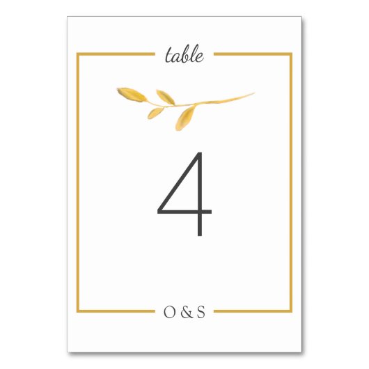金ゴールドシンプル秋リーフ。スクリプモダント結婚の テーブルナンバー (正面)
