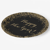 金ゴールドシンプル紙吹雪とブラックハッピーニューイヤー ペーパープレート (アングル)