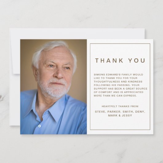 金ゴールドシンプル記念葬儀悔やみや弔慰写真 サンキューカード (正面)