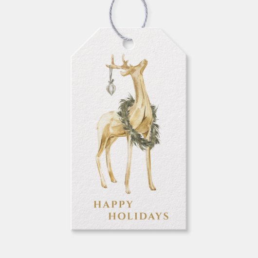 金ゴールドシンプル鹿リース及びオーナメント ギフトタグ (正面)