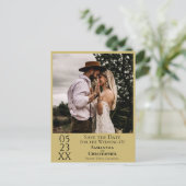 金ゴールドシンプル黄色の結婚式の日付写真を保存 ポストカード (スタンド正面)