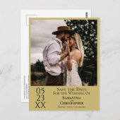 金ゴールドシンプル黄色の結婚式の日付写真を保存 ポストカード (正面/裏面)