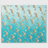 金ゴールドシーウマズザ深いカリブのブルーシー ラッピングペーパー (フラット)