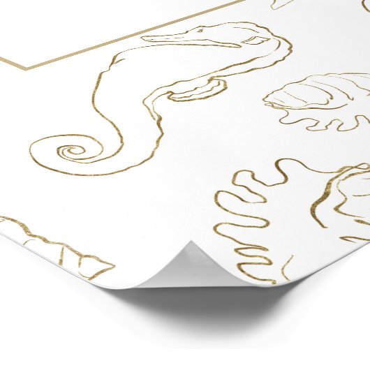 金ゴールドシーエレガント海ブライダルシャワーへようこそ ポスター (角)