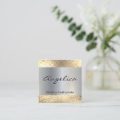 金ゴールドシークインパターン |シルバー金属の背景 スクエア名刺 (スタンド正面)