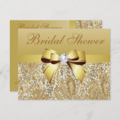 金ゴールドシークイン、ボウ&ダイヤモンドブライダルシャワー 招待状 (正面/裏面)
