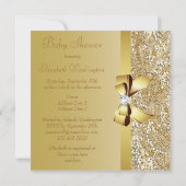 金ゴールドシークイン、ボウ&ダイヤモンド・ベビーシャワー 招待状 (裏面)