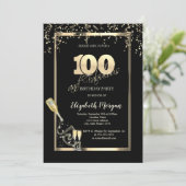 金ゴールドシークイン、ワイングラスボトル100誕生日 招待状 (スタンド正面)