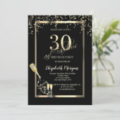 金ゴールドシークイン、ワイングラスボトル30th誕生日 招待状 (スタンド正面)