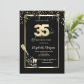 金ゴールドシークイン、ワイングラスボトル35誕生日 招待状 (スタンド正面)