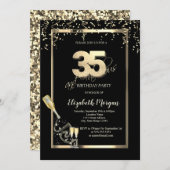 金ゴールドシークイン、ワイングラスボトル35誕生日 招待状 (正面/裏面)