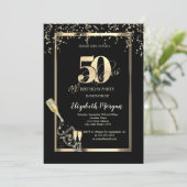 金ゴールドシークイン、ワイングラスボトル50誕生日 招待状 (スタンド正面)