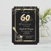 金ゴールドシークイン、ワイングラスボトル60誕生日 招待状 (スタンド正面)