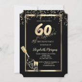 金ゴールドシークイン、ワイングラスボトル60誕生日 招待状 (正面)