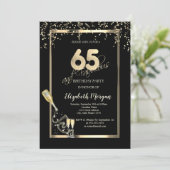 金ゴールドシークイン、ワイングラスボトル65誕生日 招待状 (スタンド正面)