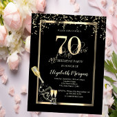 金ゴールドシークイン、ワイングラスボトル70誕生日 招待状