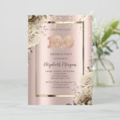 金ゴールドシークイン、花バラ金ゴールド100誕生日 招待状 (スタンド正面)