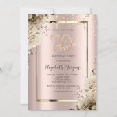 金ゴールドシークイン、花バラ金ゴールド70誕生日 招待状 (正面)