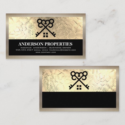 金ゴールドシークイン | 鍵とホームロゴ | 実在地 名刺 (正面/裏面)