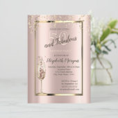 金ゴールドシークンズグリッターシャンパンガラス50誕生日 招待状 (スタンド正面)