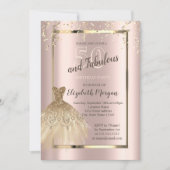 金ゴールドシークンズグリッタードレス50th誕生日 招待状 (正面)