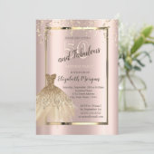 金ゴールドシークンズグリッタードレス50th誕生日 招待状 (スタンド正面)