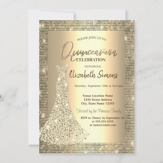 金ゴールドシークンズシックダイアモンズドレスキンセアニラ 招待状 (正面)