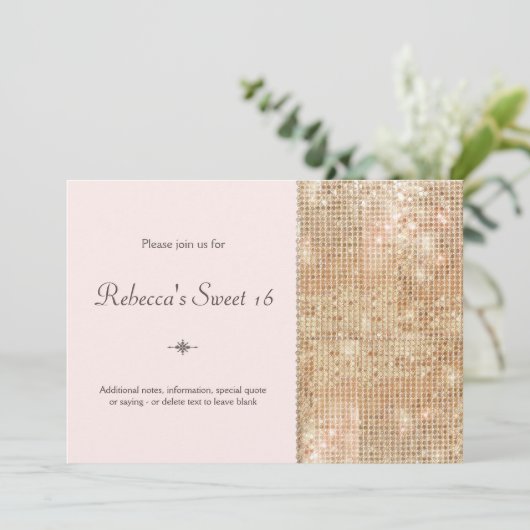 金ゴールドシークンズスウィート16赤面ピンク 招待状 (スタンド正面)