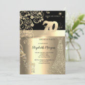 金ゴールドシークンズドレスガラスフラワーズ70誕生日 招待状 (スタンド正面)