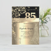 金ゴールドシークンズドレスガラスフラワーズ85誕生日 招待状 (スタンド正面)