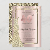 金ゴールドシークンズドレスバラ金ゴールド40th誕生日 招待状 (正面/裏面)