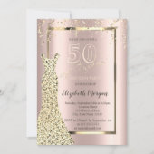 金ゴールドシークンズドレスバラ金ゴールド50th誕生日 招待状 (正面)