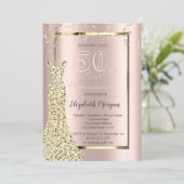 金ゴールドシークンズドレスバラ金ゴールド50th誕生日 招待状 (スタンド正面)