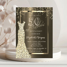 金ゴールドシークンズドレスブラウンメタリック50誕生日 招待状