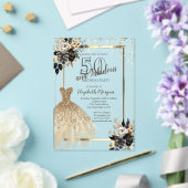 金ゴールドシークンズドレスブラックバラ50誕生日 アクリル招待状 (インサイチュ (ウェディング))