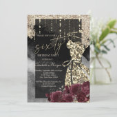 金ゴールドシークンズドレスブルゴーニュバラ60誕生日 招待状 (スタンド正面)