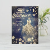 金ゴールドシークンズドレスムーンスターズQuinceaenera blue 招待状 (スタンド正面)