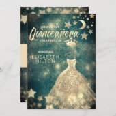 金ゴールドシークンズドレスムーンスターズQuinceaenera green 招待状 (正面/裏面)