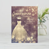 金ゴールドシークンズドレスムーンスターズQuinceanera 招待状 (スタンド正面)
